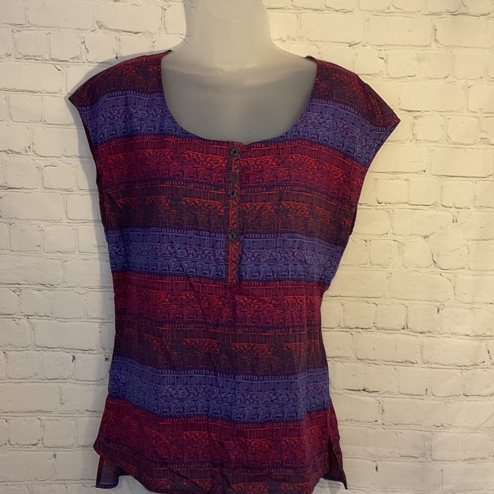 Patagonia Red and Purple Printed Cap-Sleeve Blouse